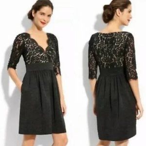 Eliza J Faille Scalloped Fit & Flare Lace Cocktail Black Dress | 2